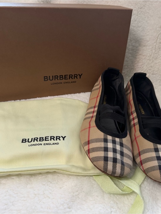 Burberry Shoes - Burberry Tan Vintage Check Ballet Flats with Black Trim